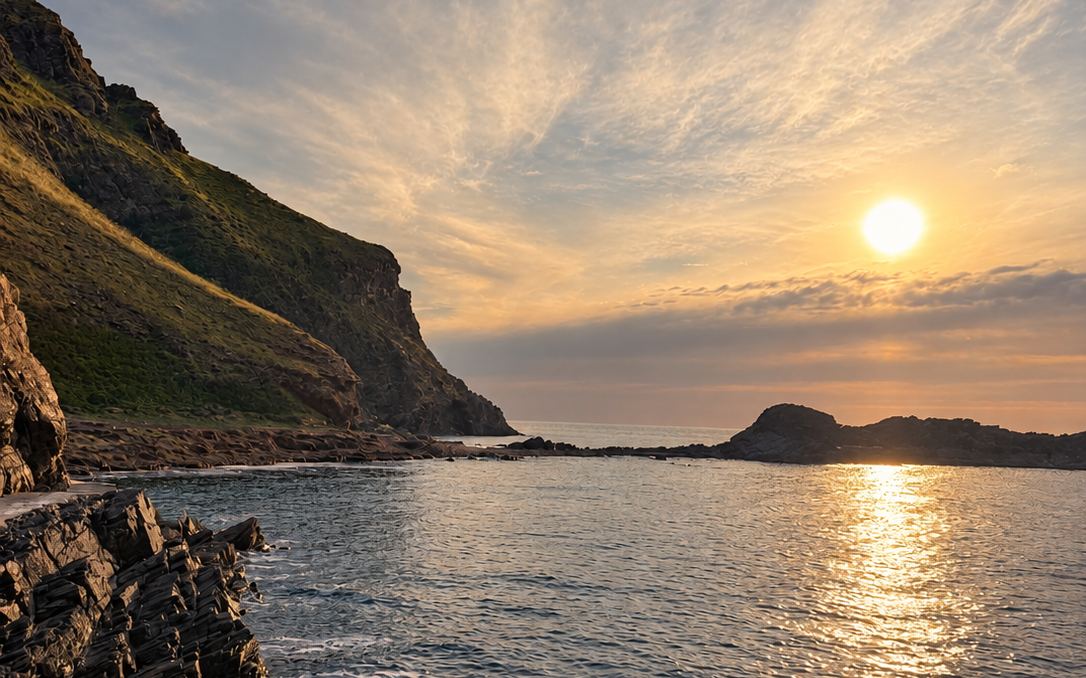 Sunset over the sea and cliffs at Second Valley, South Australia